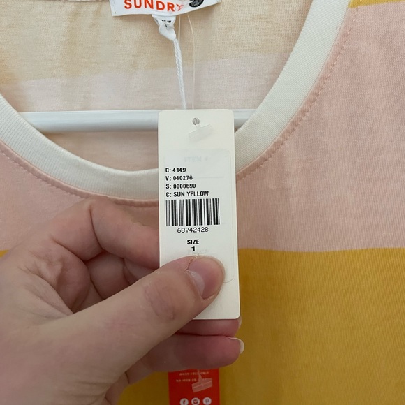 Anthropologie Sundry Rugby Stripe Pink Yellow Pastel T Shirt Dress Size 1 Small - Picture 4 of 5